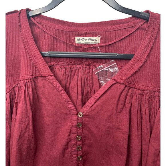 Free People We The Free Lyrical Flowy Tunic Top Ribbed Sleeves Burgundy Size S - Picture 5 of 15